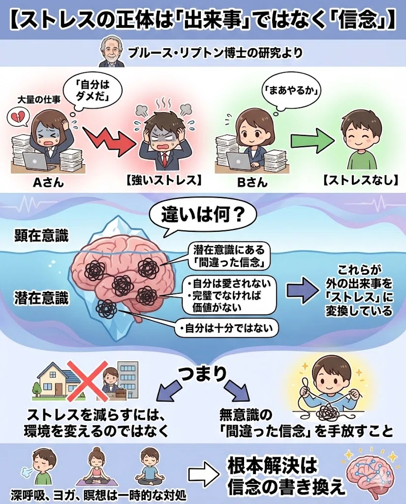 ストレス 信念 潜在意識 ブルースリプトン 思い込み セルフイメージ メンタル 心理