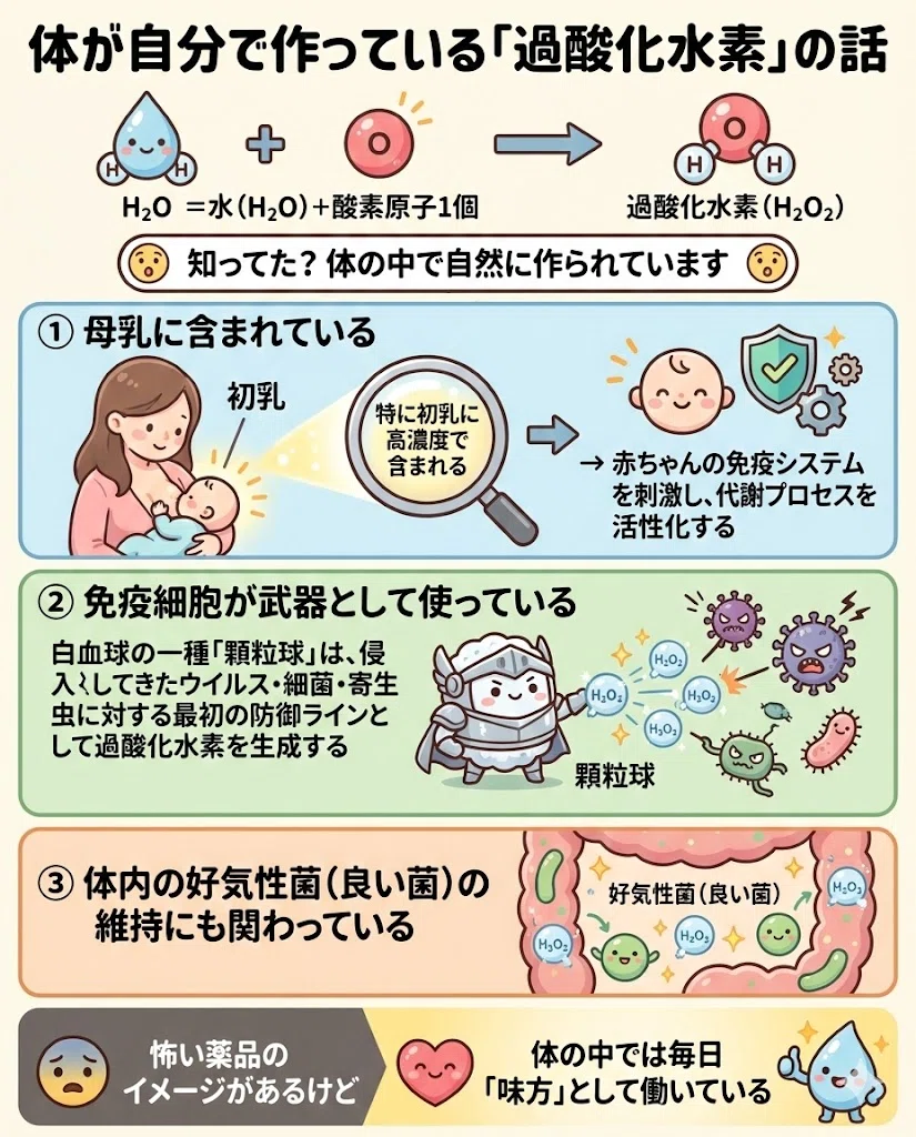 過酸化水素 H2O2 母乳 初乳 免疫 白血球 顆粒球 自然治癒力