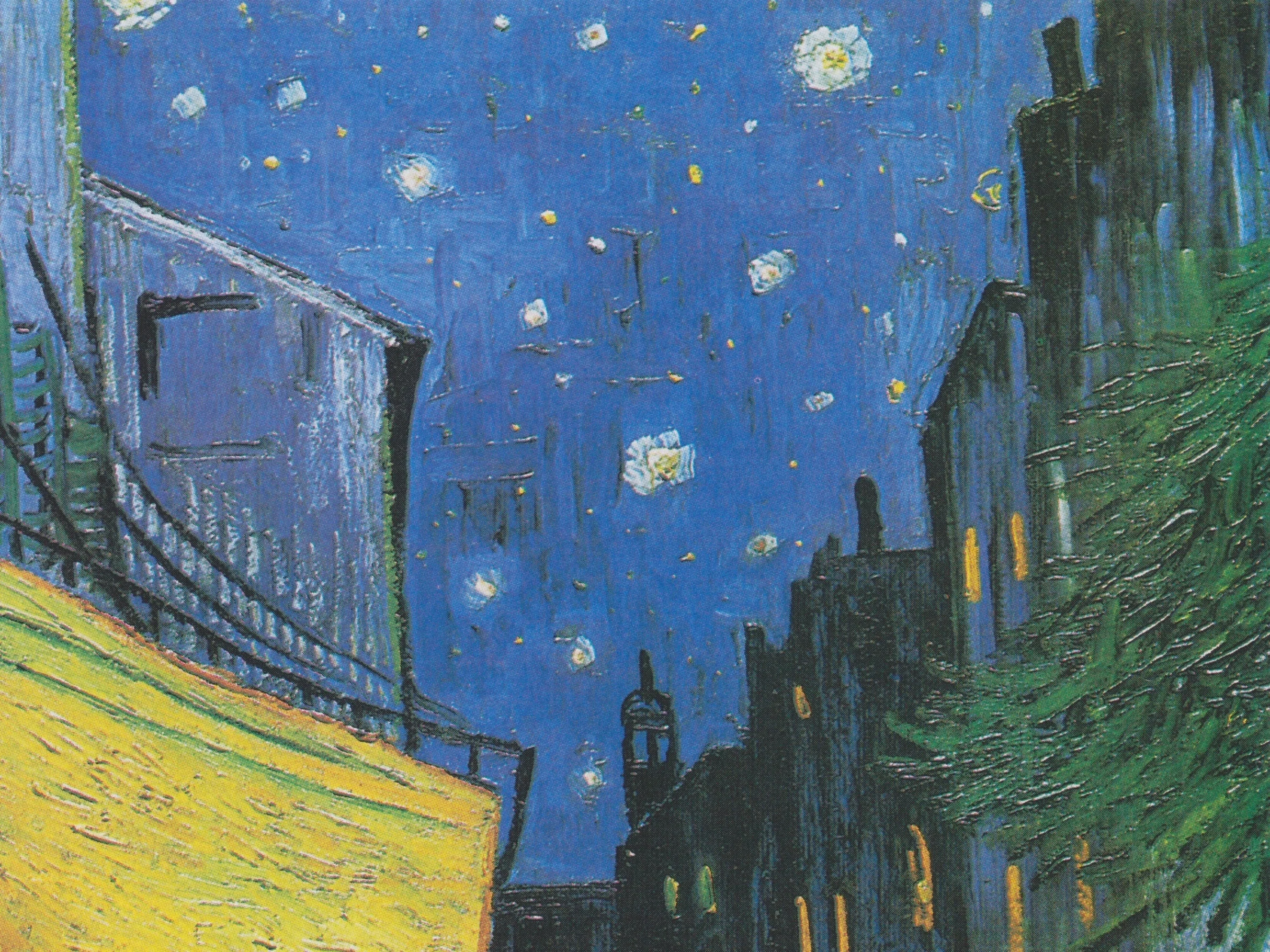 黒を使わない「青と黄」の魔法。ゴッホ『夜のカフェテラス』。星空の下