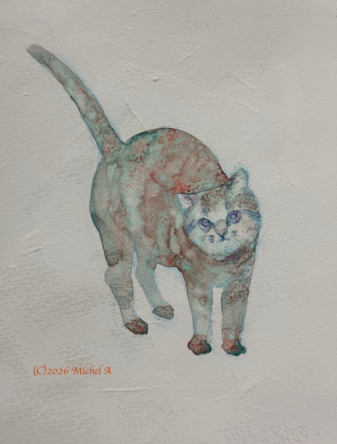 222猫の日を祝って（分離色の顔彩を使ってみた）｜みけ＠LaLuce