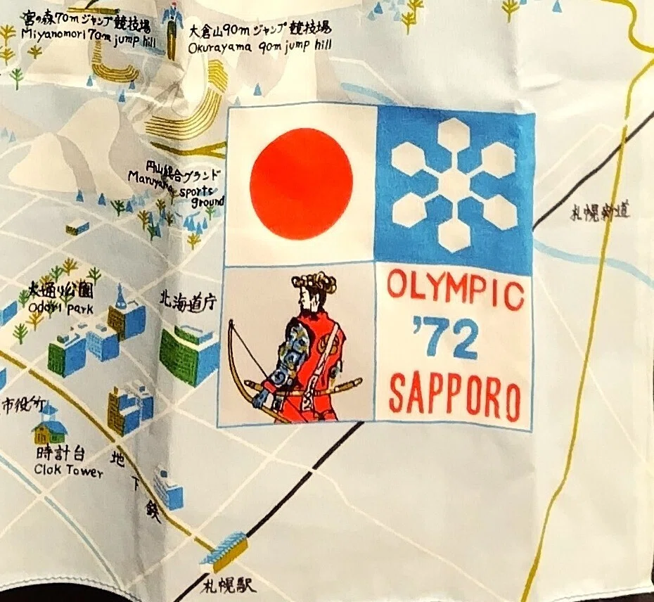 Sapporo 1972 in the palm of your hand: A furoshiki featuring a