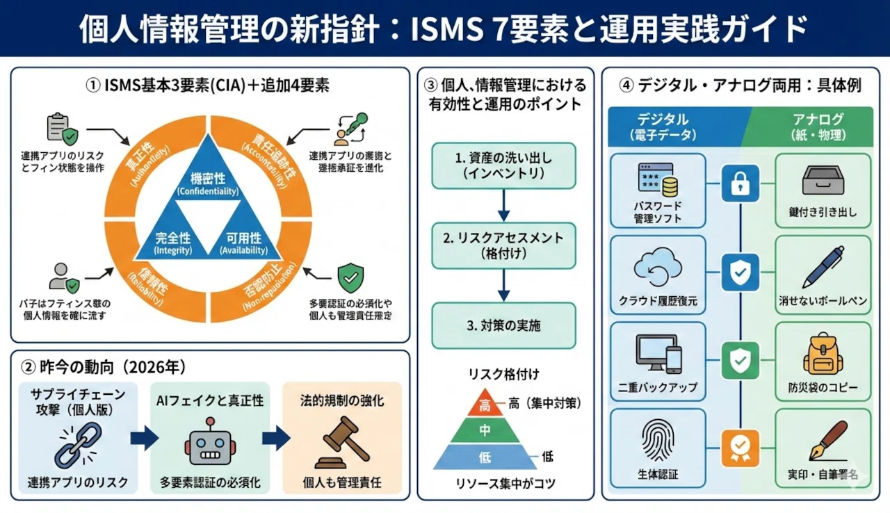 個人の情報を守るための仕組み（ルールと運用）、「ISMS+4要素」の 