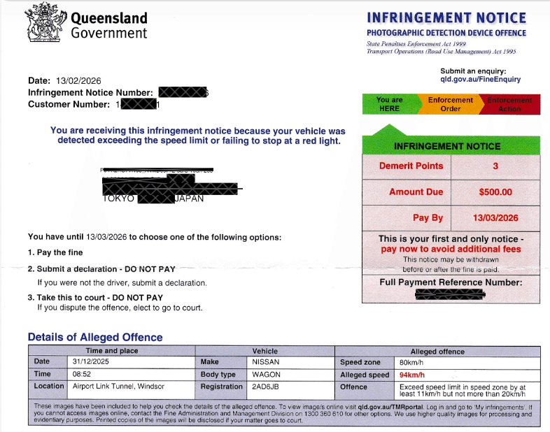 Queenslandからスピード違反の通知が2通届いた話｜coastallab