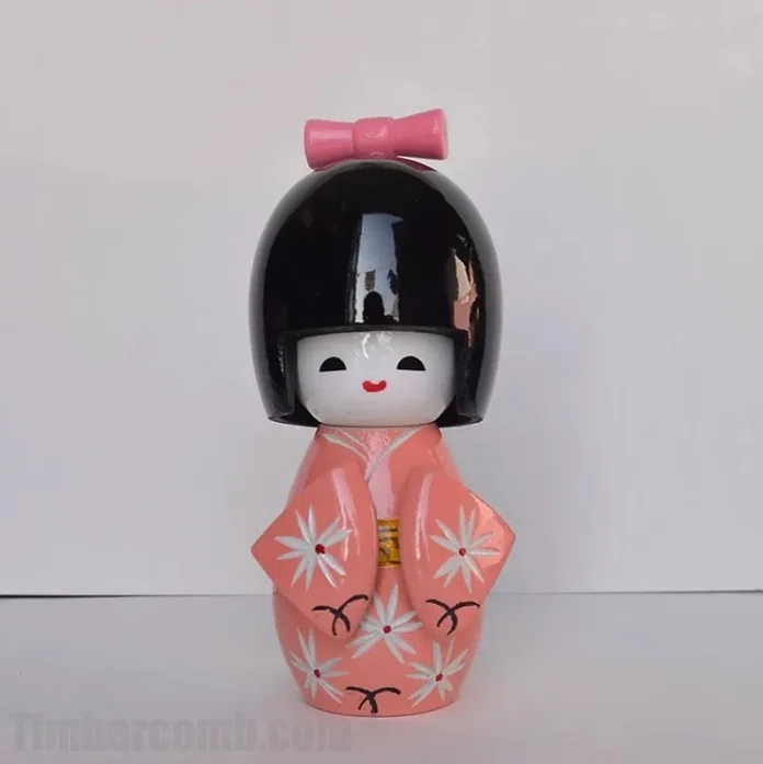 木製置物こけし日本人形着物桜の舞うこけし 3 色セット｜木彫り置物で