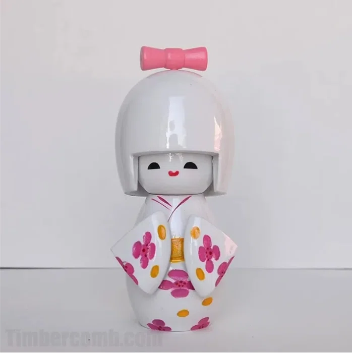 木製置物こけし日本人形着物桜の舞うこけし 3 色セット｜木彫り置物で
