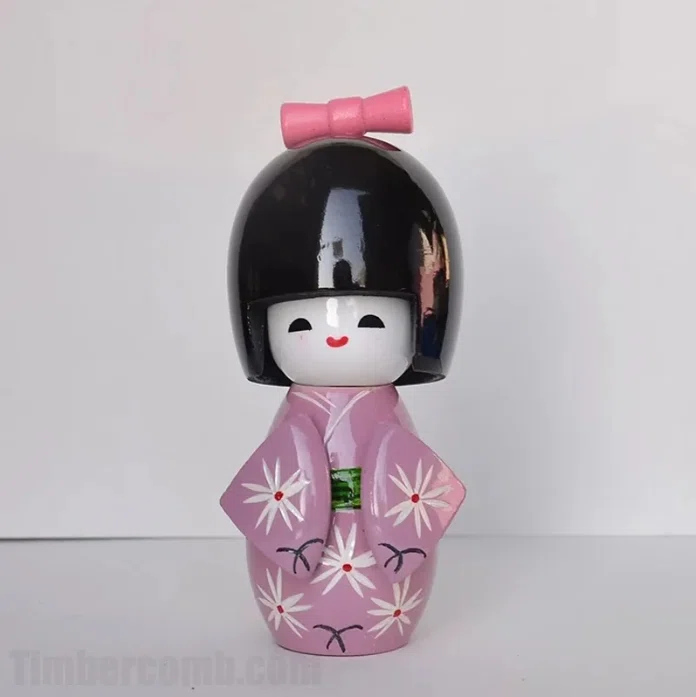 木製置物こけし日本人形着物桜の舞うこけし 3 色セット｜木彫り置物で