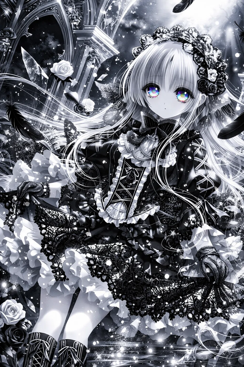 AIイラスト プロンプト 製作過程 『無彩色の楽園で、瞳だけが夢を見る