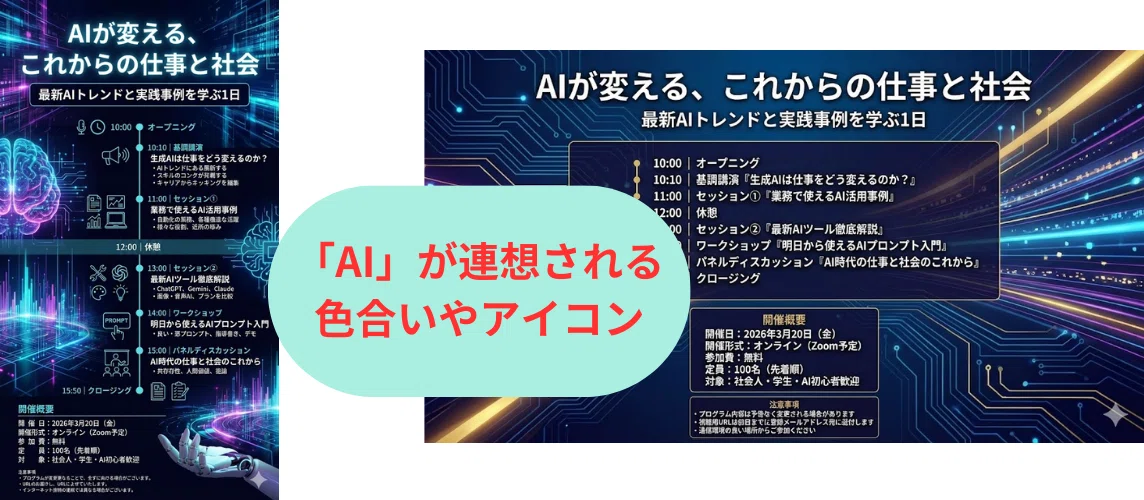 「AI」が連想される色合いやアイコンを含んだデザインが生成