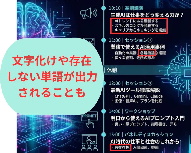 文字化けや存在しない単語が出力されてしまうことがある