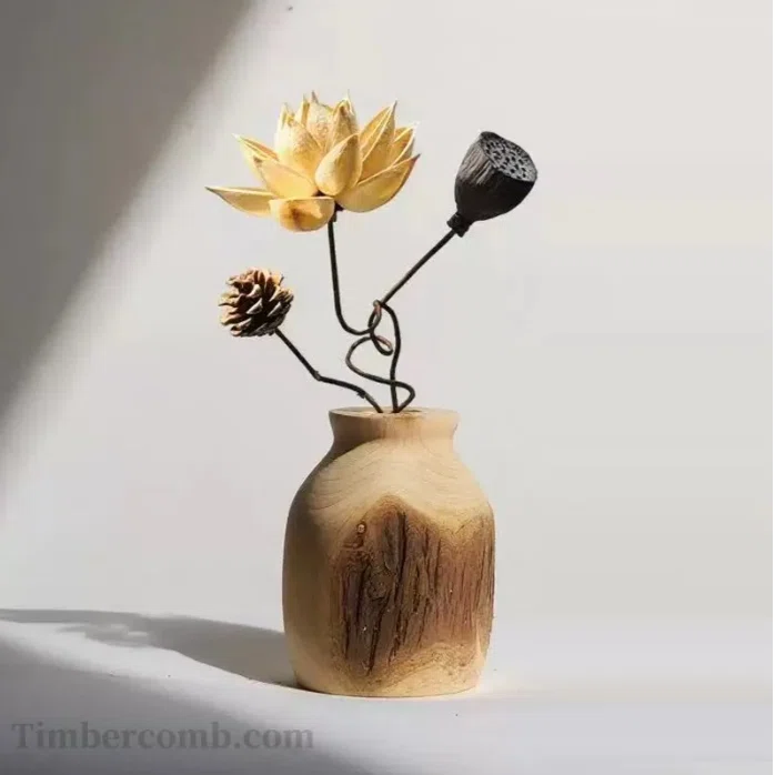 新品　希少　桑の木の花瓶　置物　花器　　　木工品　ハンドメイド 木製置物 実木の花瓶置物 天然木の花器 5 点セット｜木彫り置物で彩る