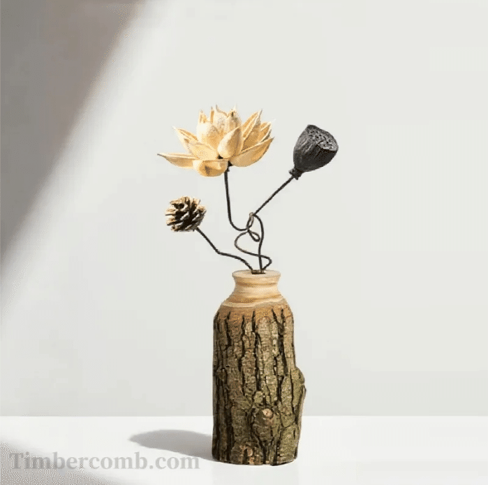 木製置物 実木の花瓶置物 天然木の花器 5 点セット｜木彫り置物で彩る