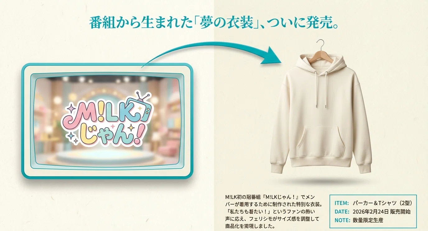 M!LKじゃん!番組公式シルエットプリントパーカー〈クリーム〉