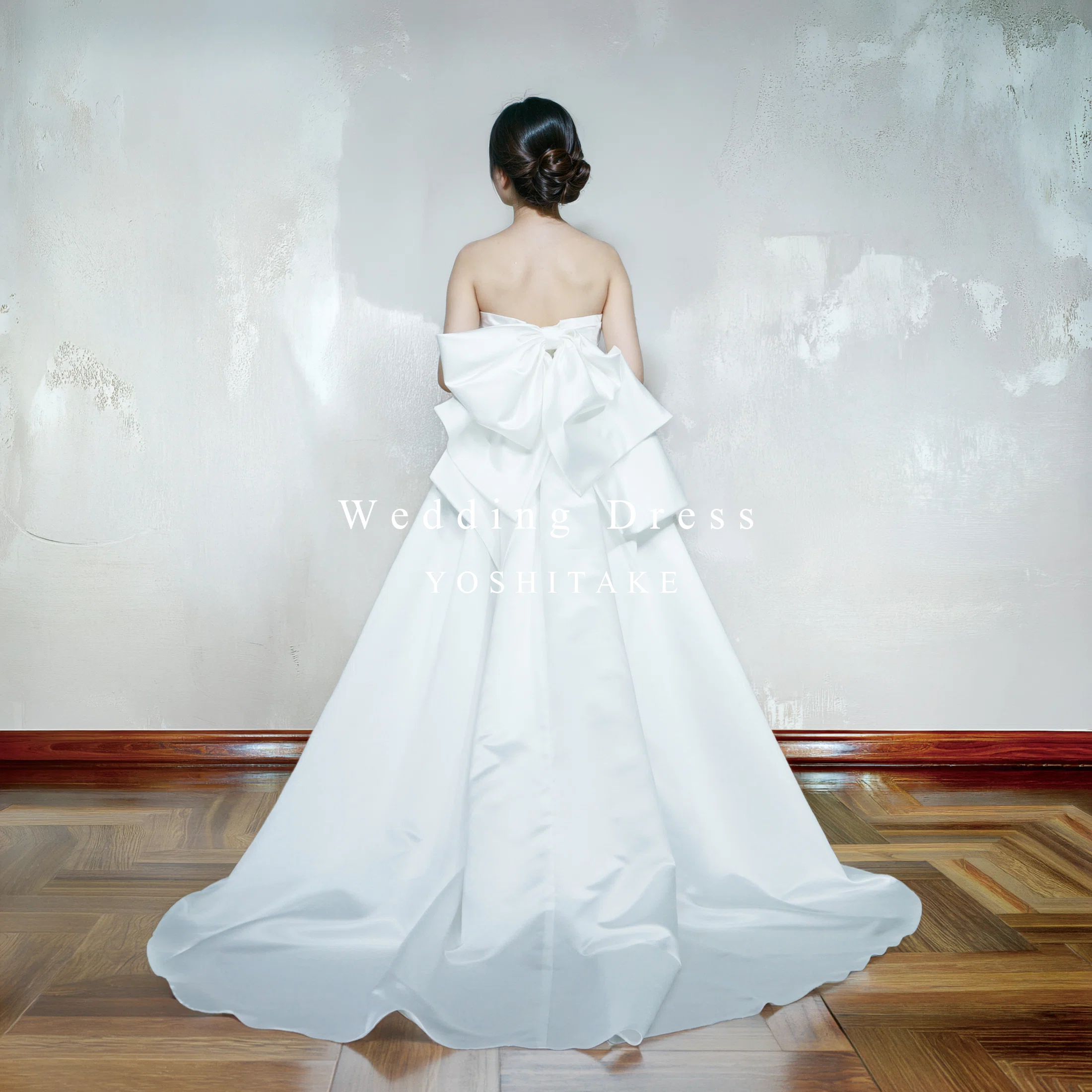 ウエディングドレス.白.Aライン.サテン.バックリボン.結婚式.Y2222