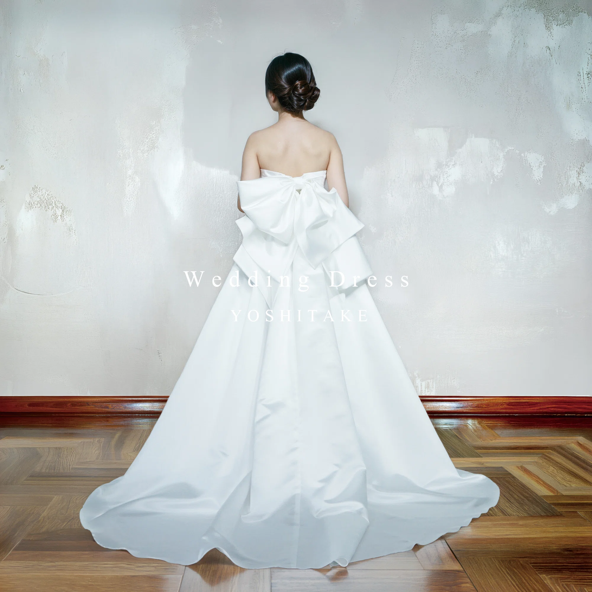 ウエディングドレス.白.Aライン.サテン.バックリボン.結婚式.Y2222 