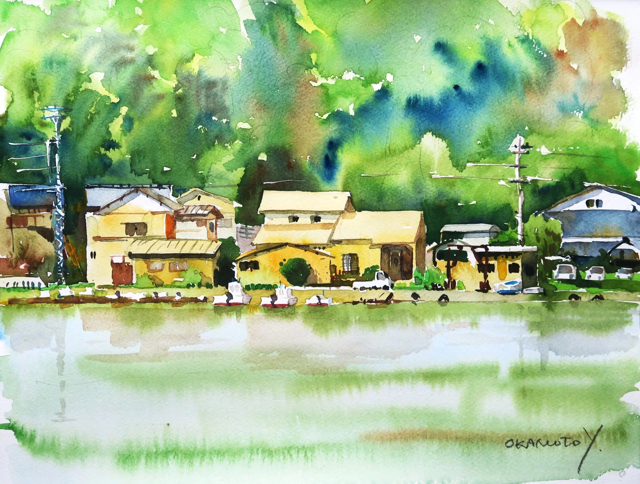 妖怪たちが棲む漁業の町/海辺の水彩画｜海の音 - umi no oto - by FURUNO