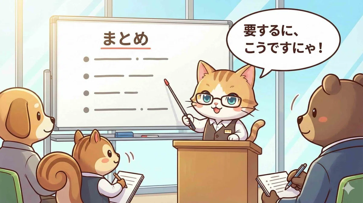 noteのまとめをするインニャンコ