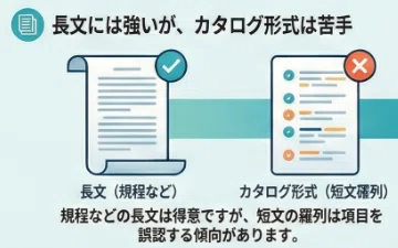 長文には強いが、カタログ形式は苦手