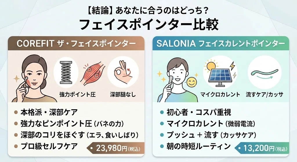 COREFITフェイスポインターとSALONIAフェイスカレントポインターの違い