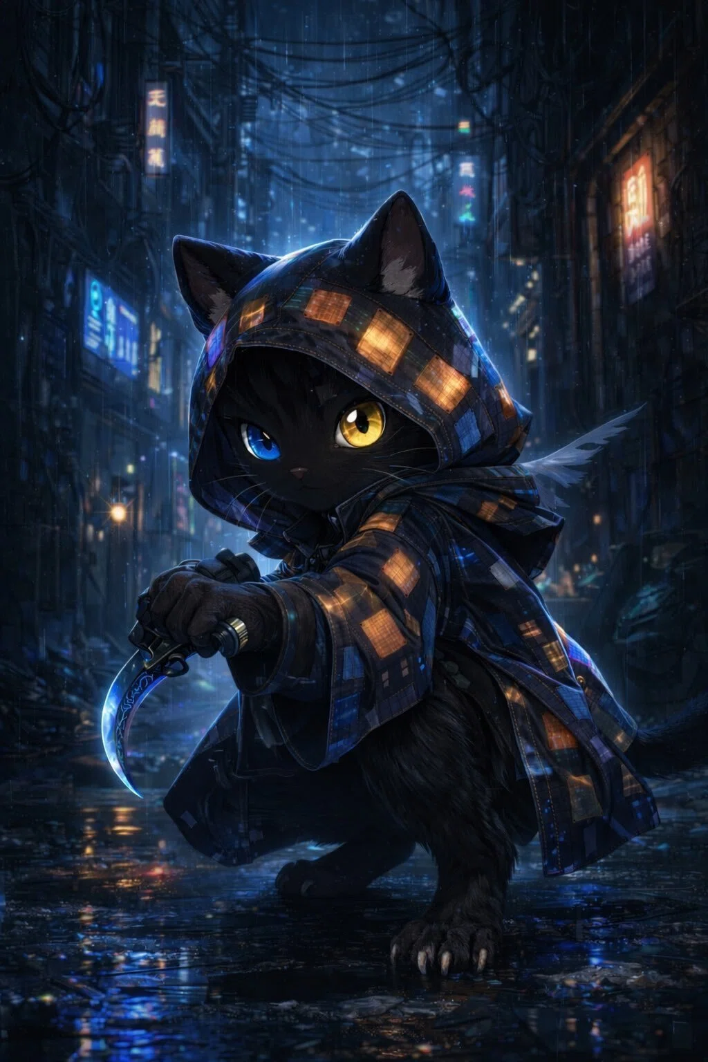 ネオンの路地裏に生きる「黒猫オッドアイシーフ」を作った話🐈‍⬛ ｜AI