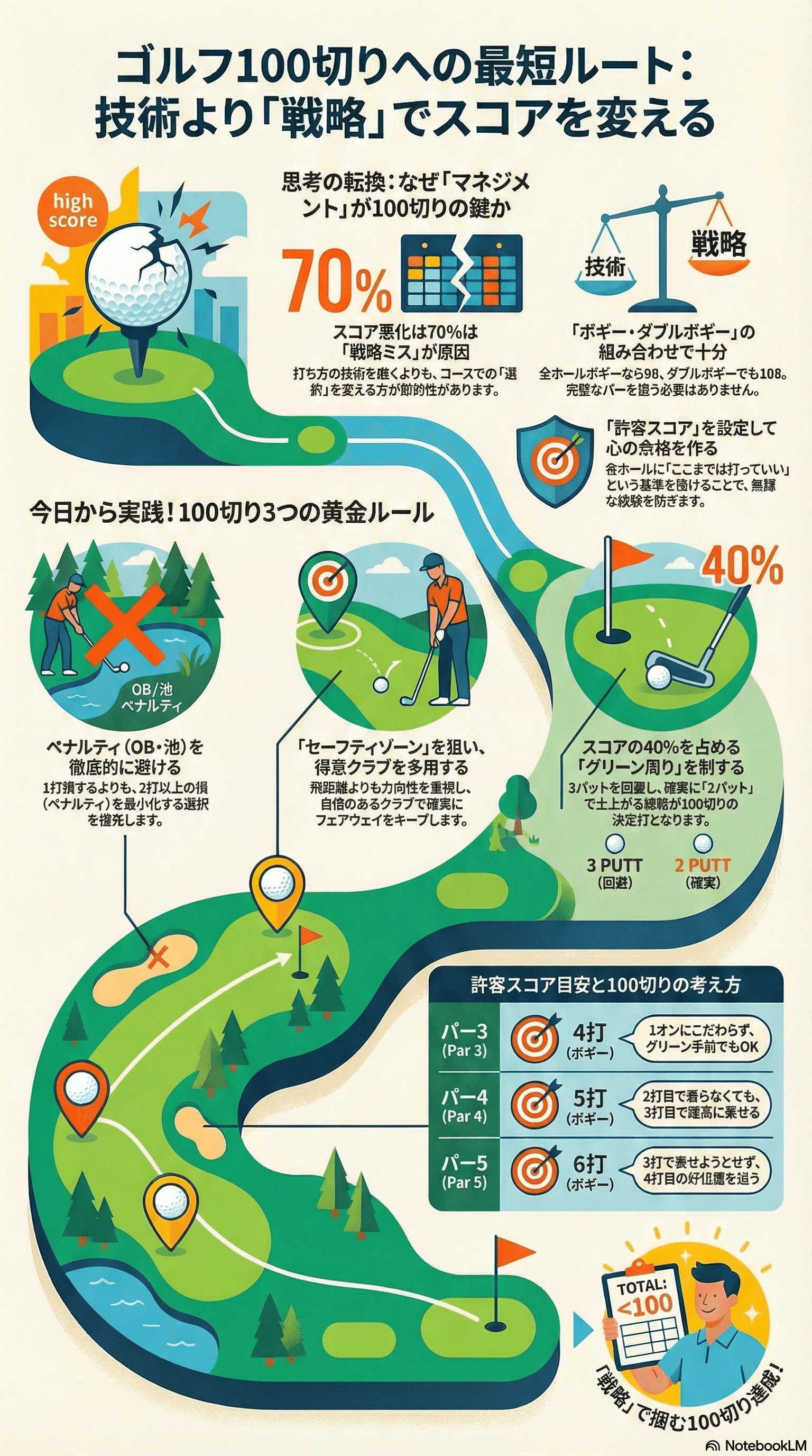 ゴルフ100切りへの最短ルート！初心者でも実践できるコース