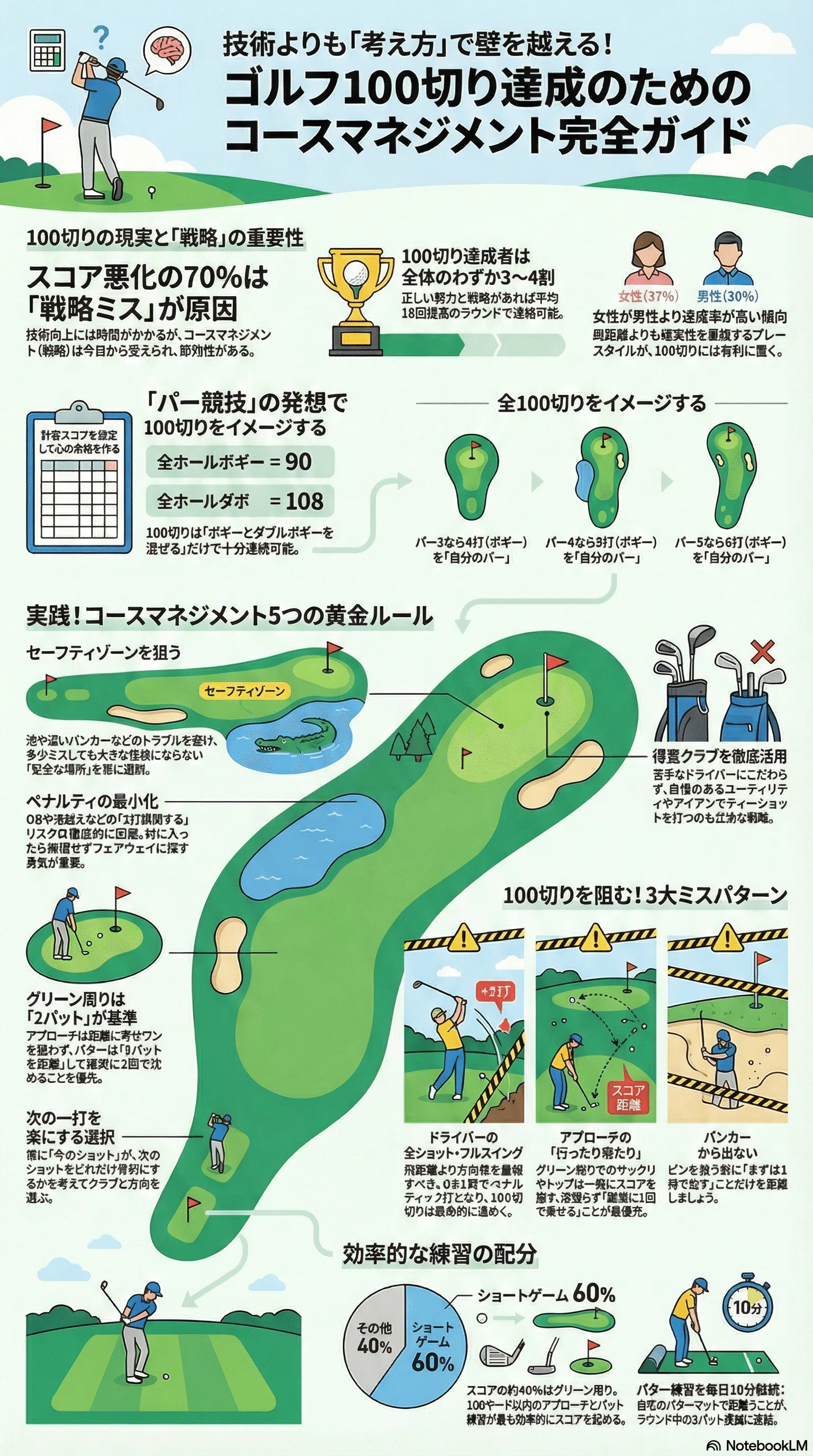 ゴルフ100切りへの最短ルート！初心者でも実践できるコース