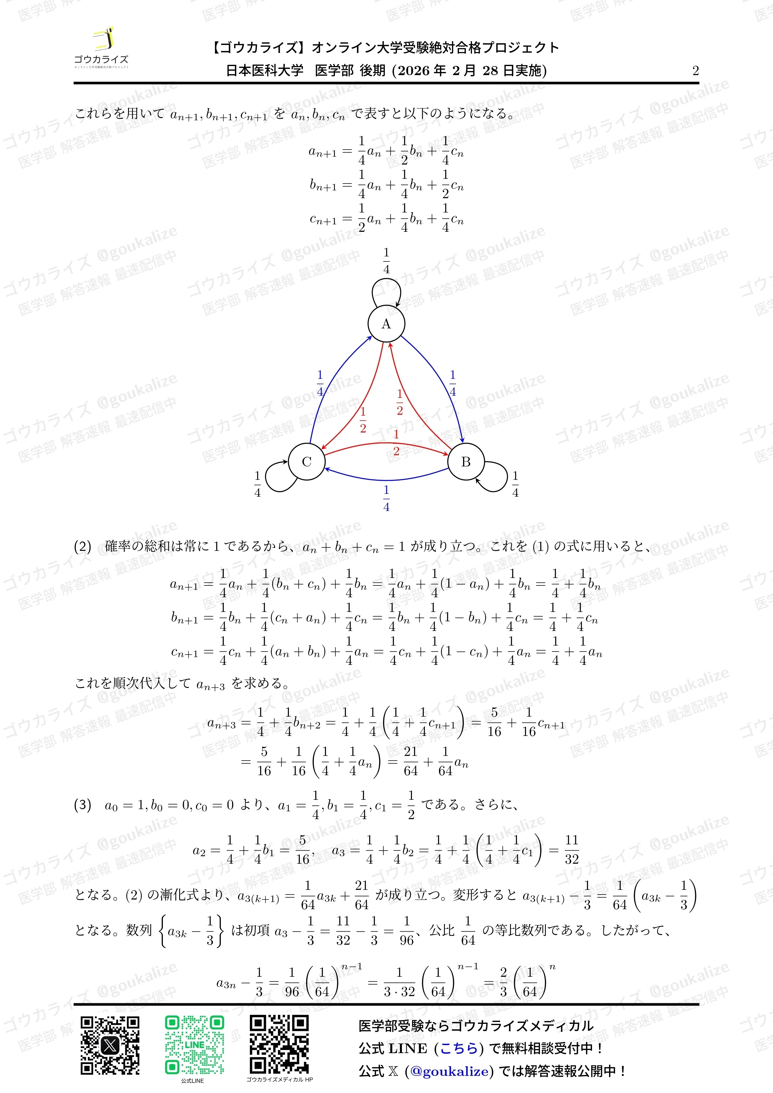 2026年解答速報】日本医科大学(後期) 数学 (2/28実施) ｜ゴウカライズ