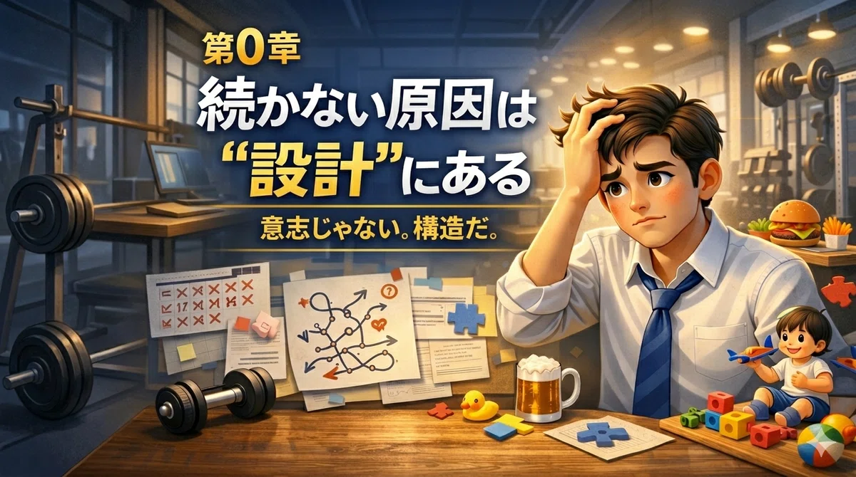 続かない原因は設計にあることを表したイラスト