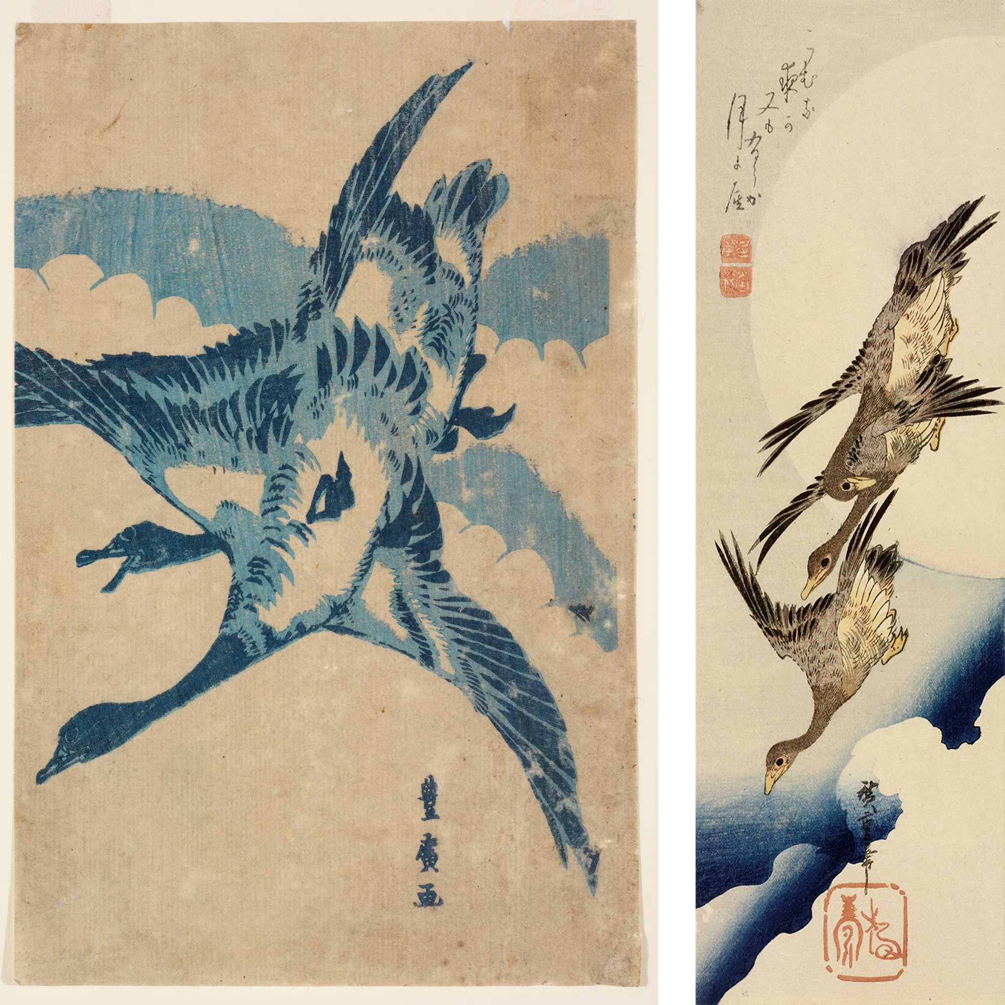 【真作】鶴豊/葉鶏頭小禽図/雁来紅/ケイトウ図/掛軸/名家伝来/AB-838 花鳥版画展」出品作⑤歌川豊広《雁》天保期（1830-44年）｜美術史