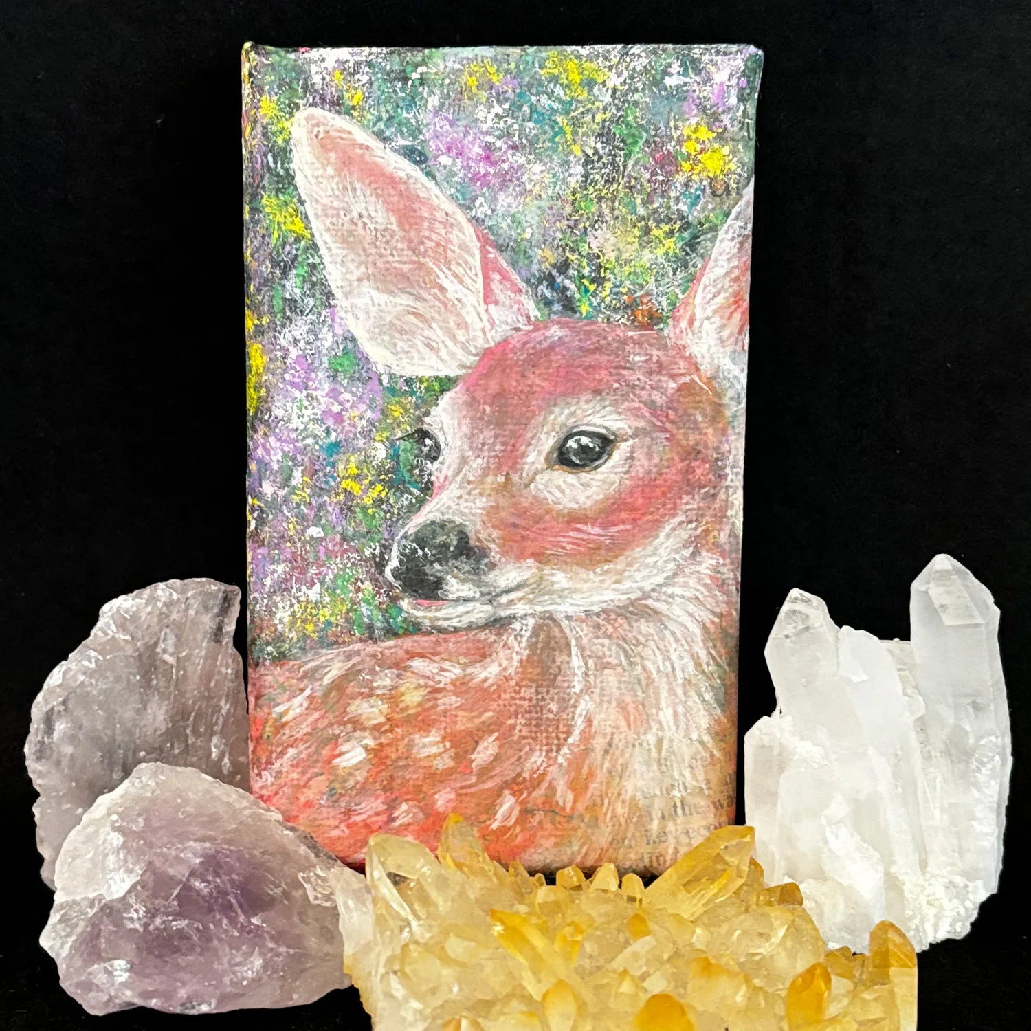 テクスチャーアート 花畑の子鹿 子鹿」の絵画完成です｜alpacca