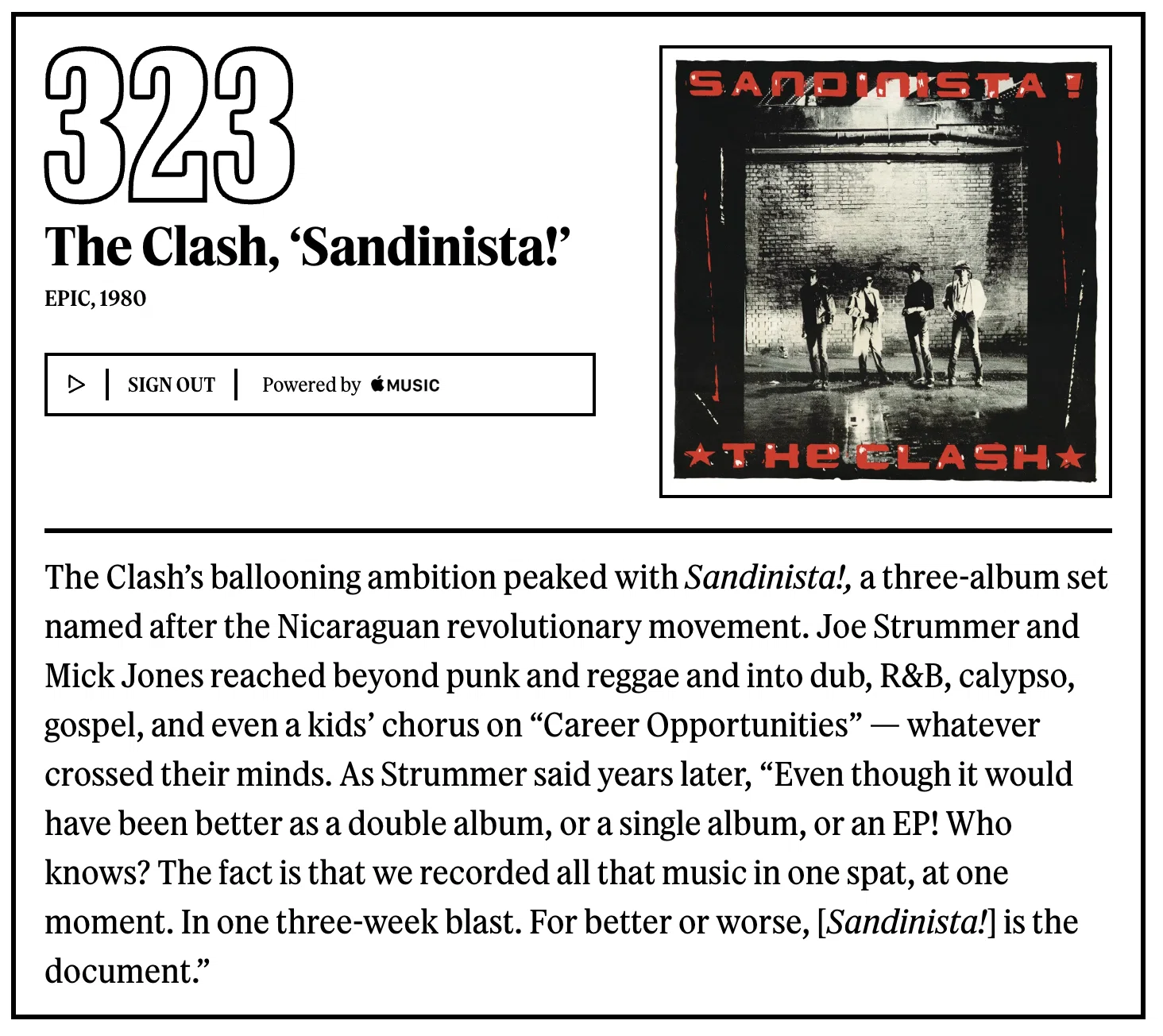323位：ザ・クラッシュ『Sandinista!』｜「歴代最高のアルバム500選
