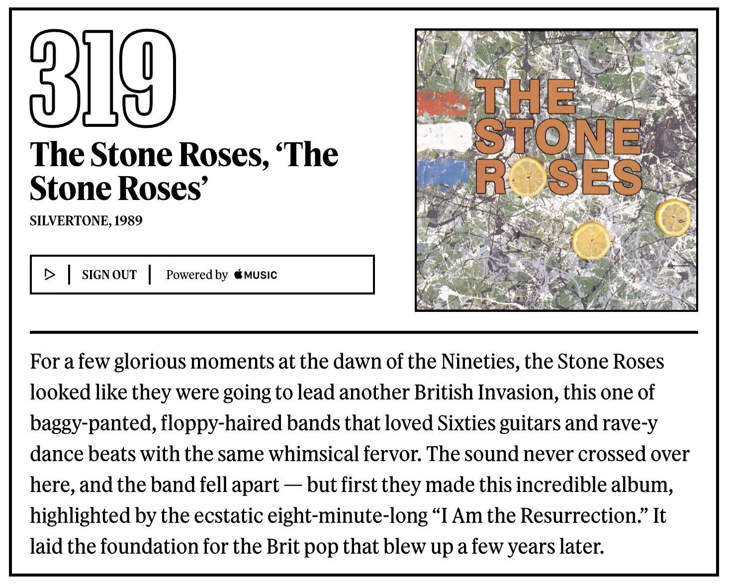 319位：ザ・ストーン・ローゼズ『The Stone Roses』｜「歴代最高の 