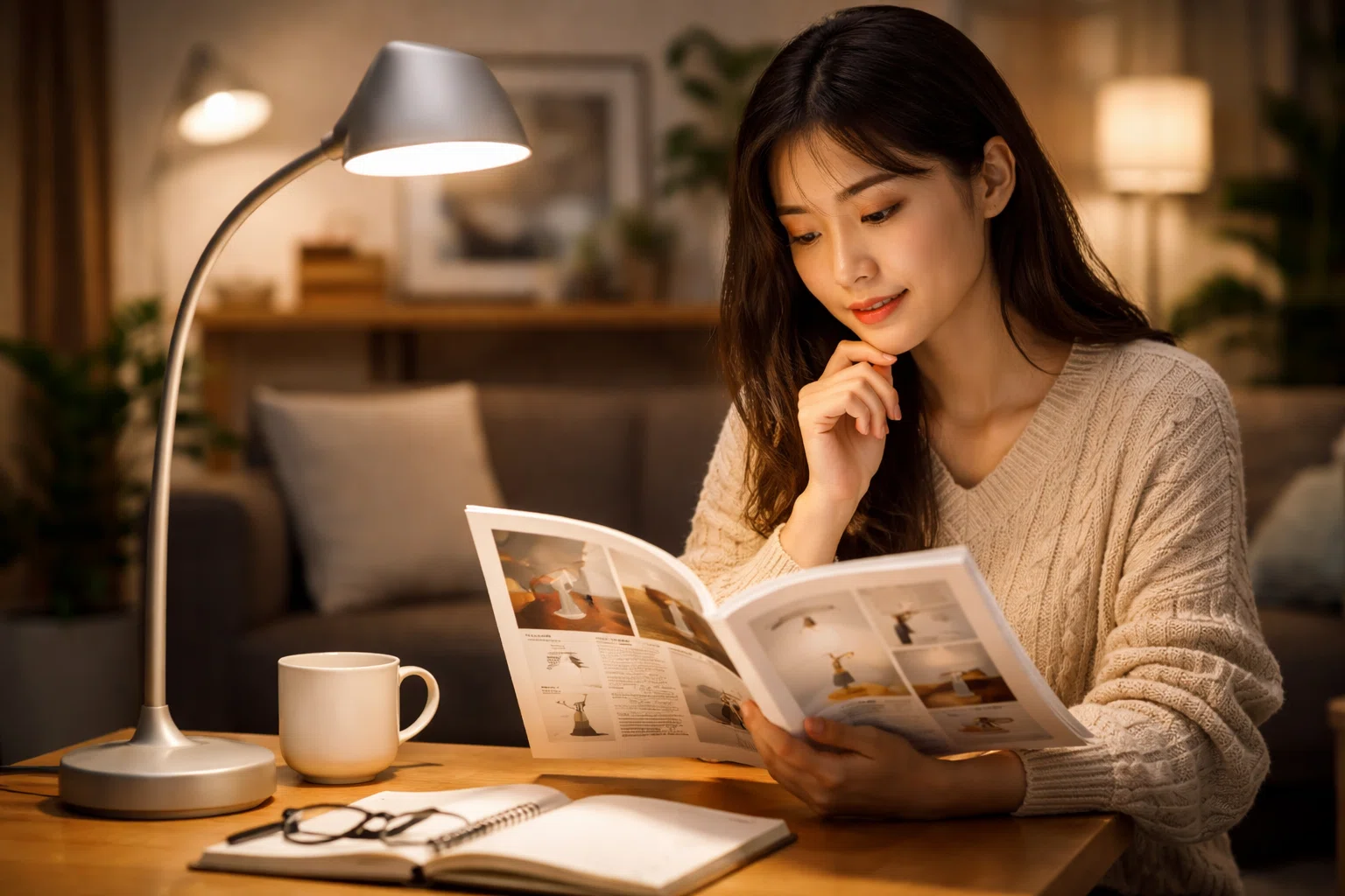 子供2人本を読むライトスタンド