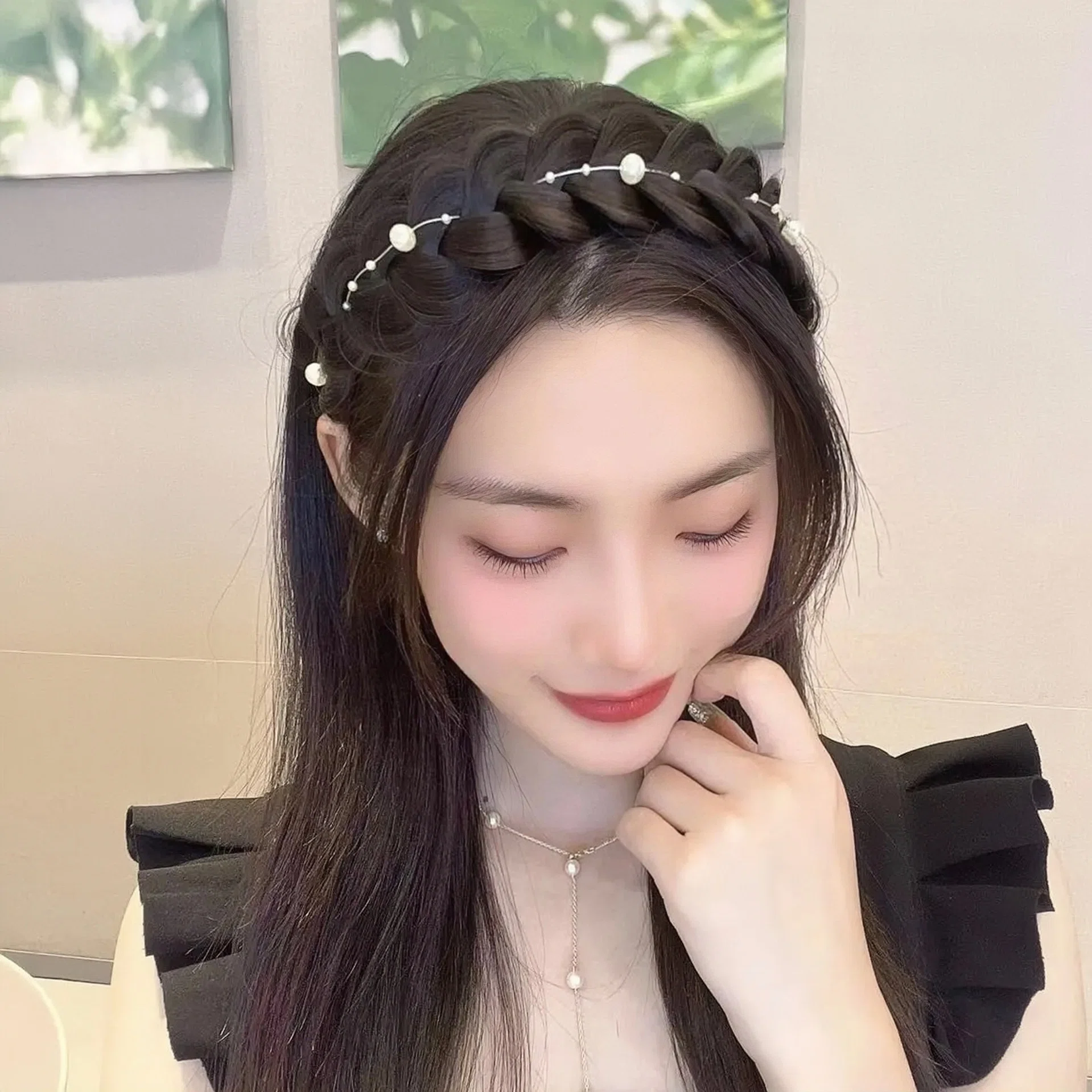ウィッグ　三つ編み　ヘアアレンジ　上品　卒業式　成人式 三つ編みウィッグカチューシャ 髪飾り成人式 簡単ヘアアレンジ