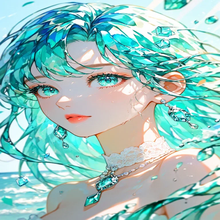 AIイラスト】3月誕生石アクアマリン｜スタイル研究で雰囲気変更｜メイシン