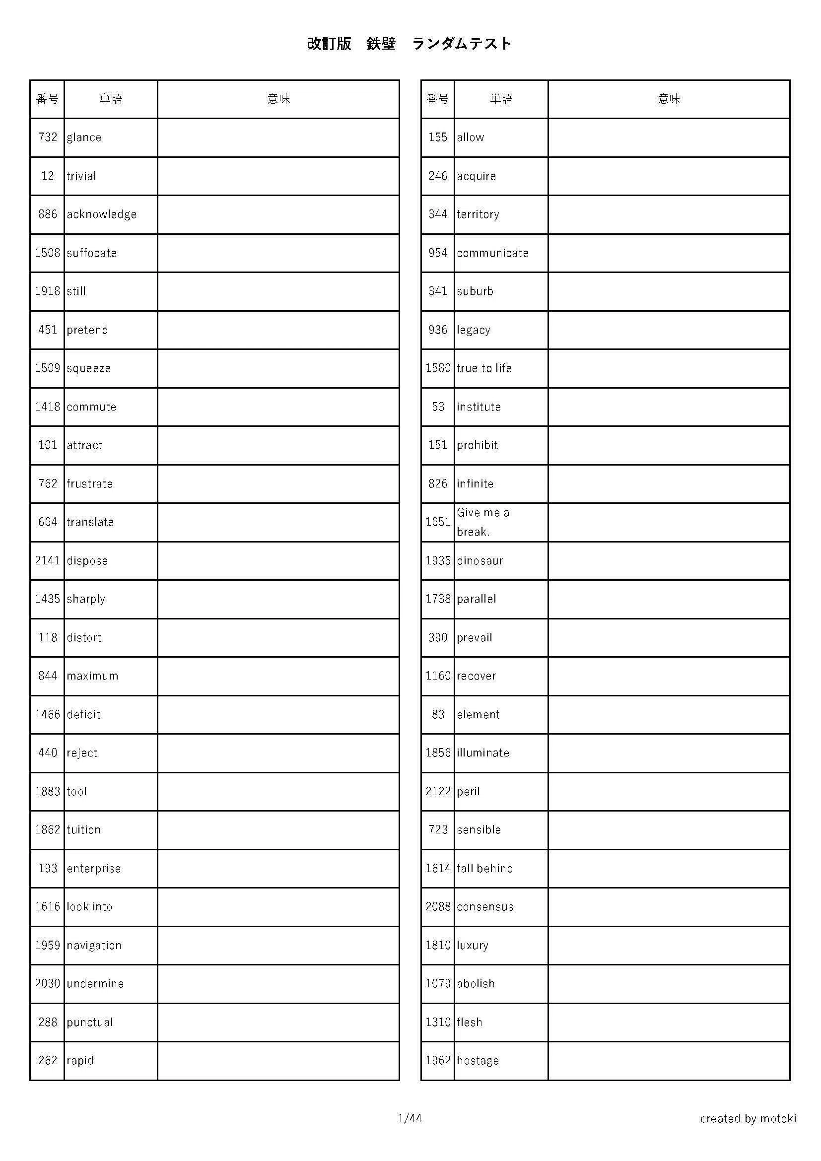 改訂版 東大英単語熟語 鉄壁 一覧 ランダム 単語一覧 テスト pdf pdf