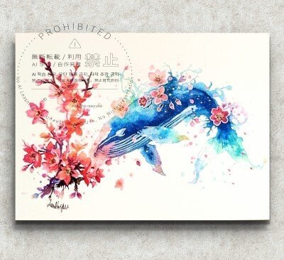 新作】春の空を泳ぐ「桜鯨幻想」— 夢と現実が交差する一点ものの水彩画