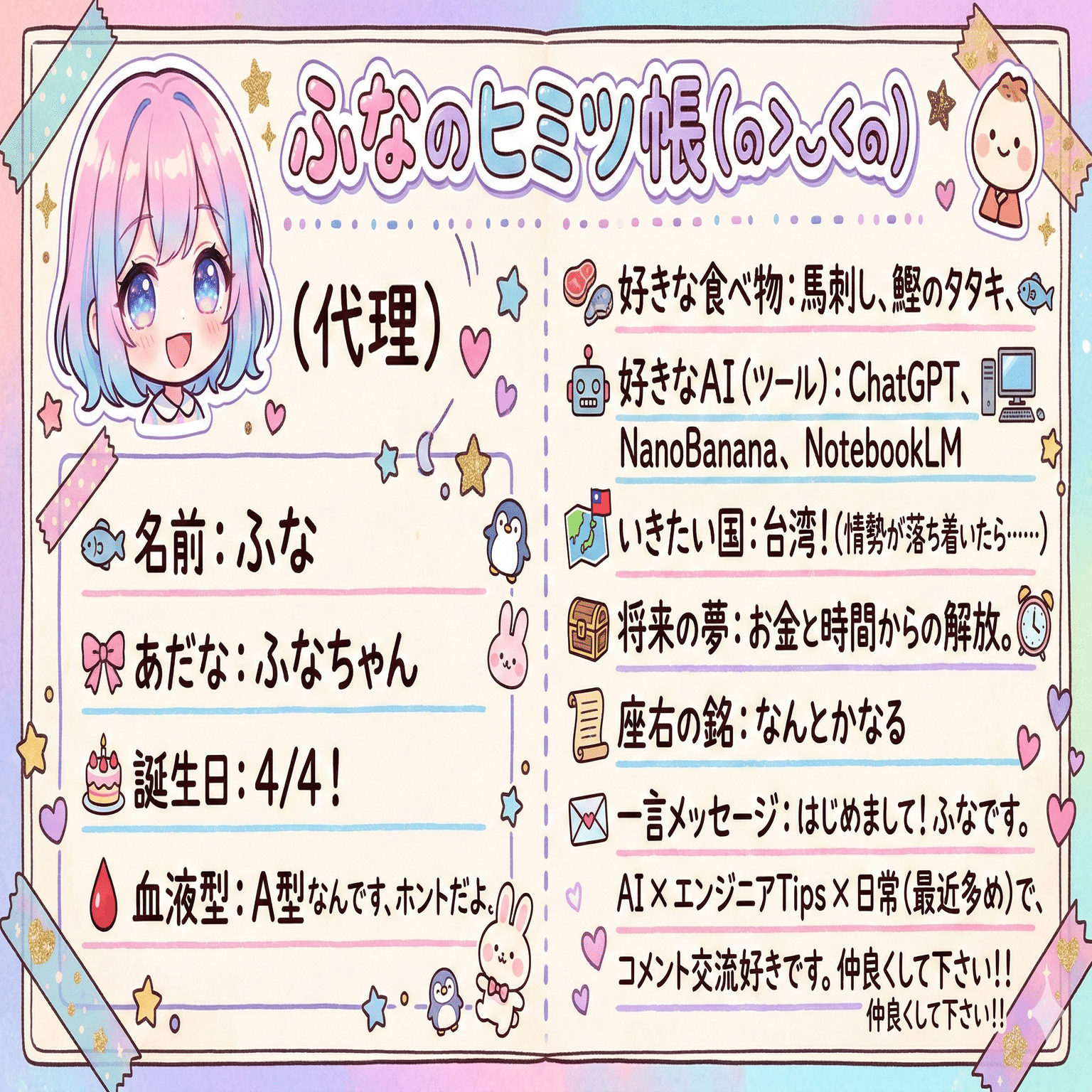 プロフィール帳を作ったよ！｜ふな