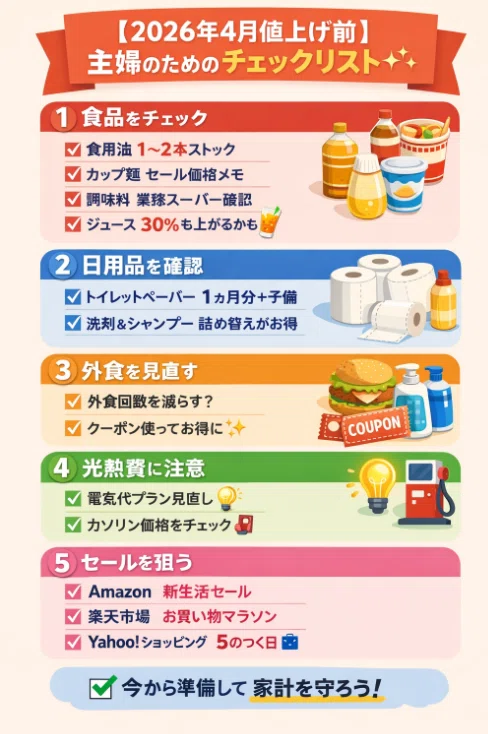 2026年4月値上げ一覧】食品・日用品はどれが上がる？主婦が今すぐ 