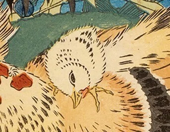花鳥版画展」出品作⑦ 葛飾北斎《露草に鶏》天保3（1832）年頃｜美術史