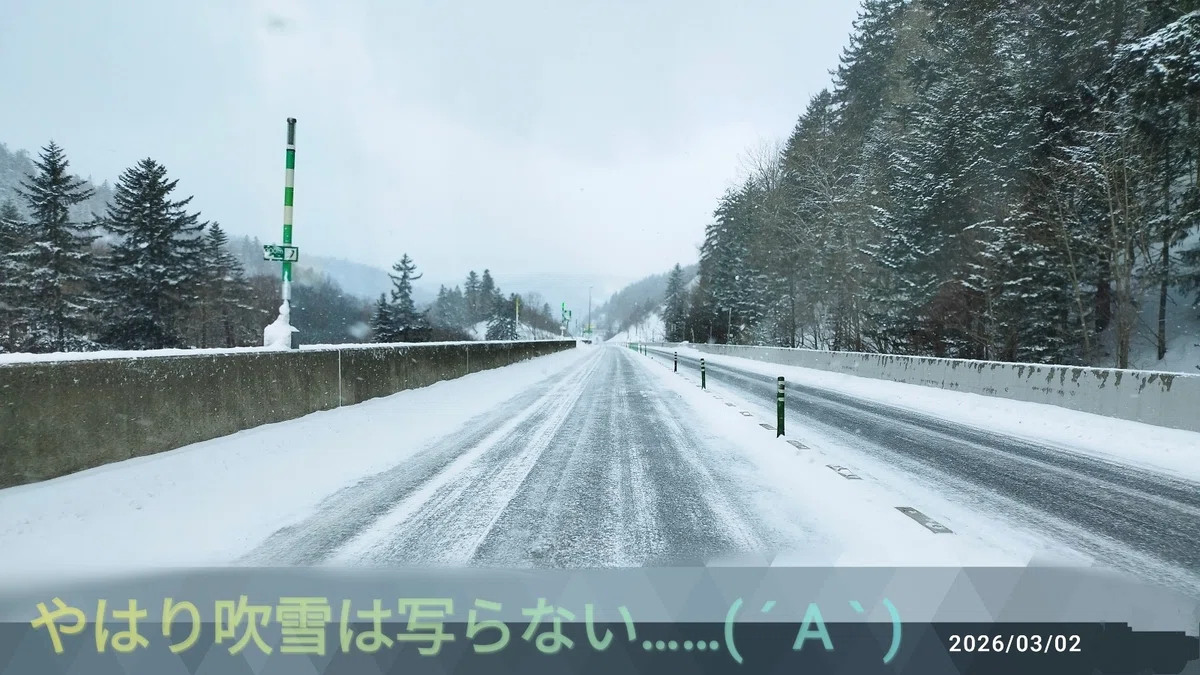 峠付近はプチ吹雪 ( ´ A ` )
