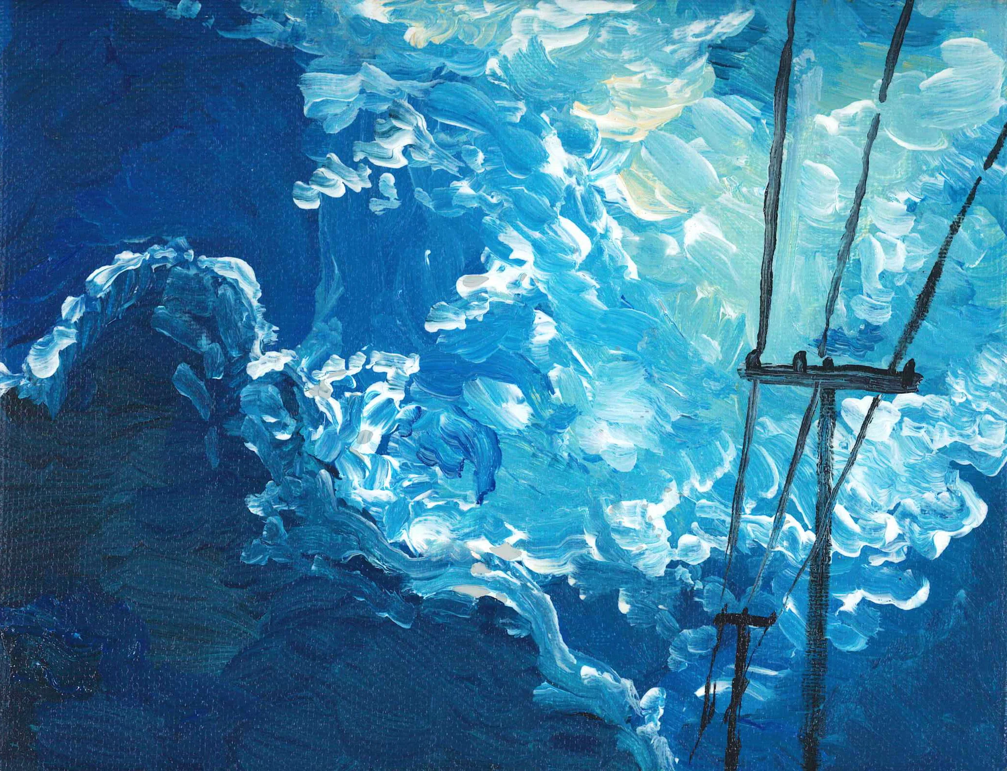 上空からみた波打ち際の樹脂絵画 日常をつらつらと #07 「空のこと」 by 村上明｜縁側 by PARK GALLERY