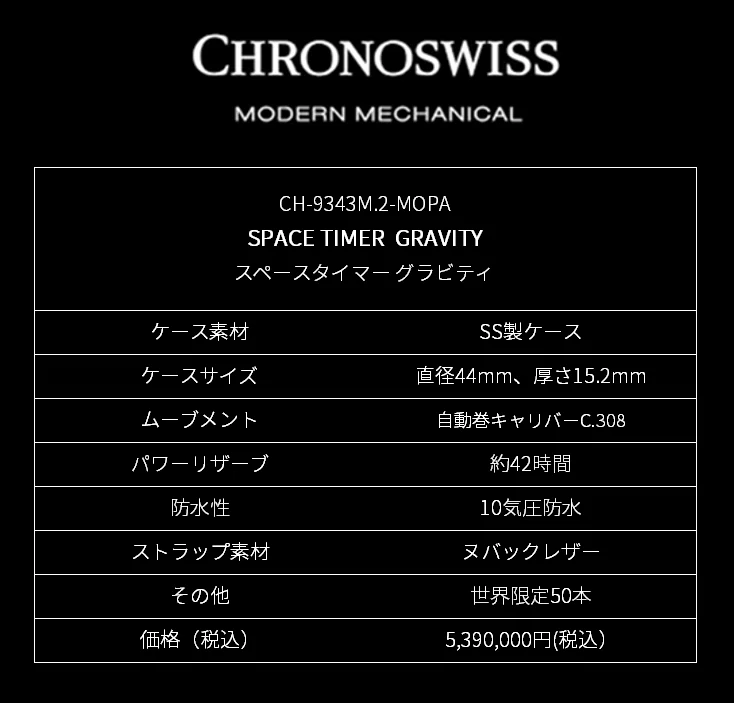 2026年新作スペースタイマー グラビティ CH-9343M.2-MOPA｜CHRONOSWISS