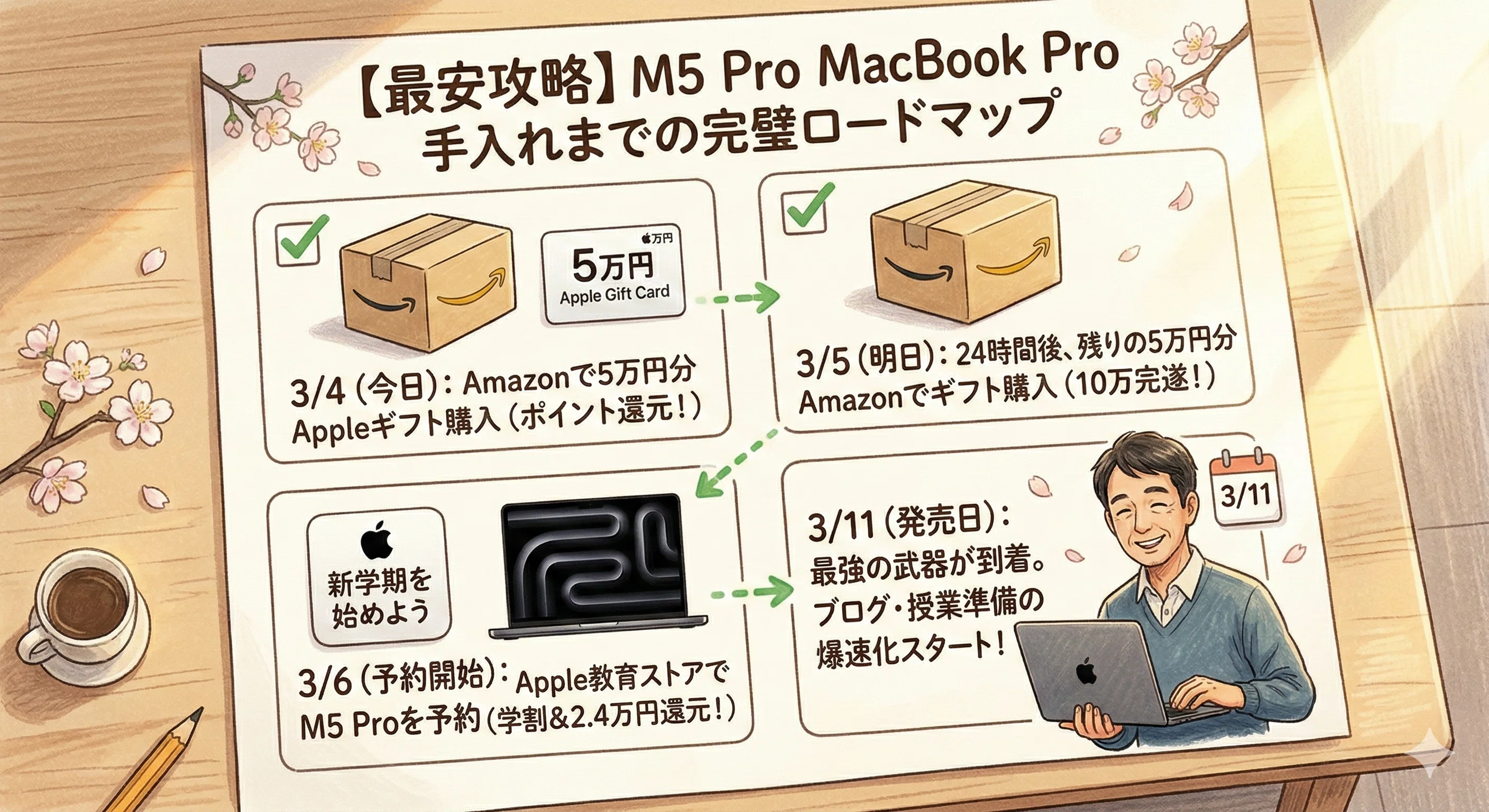 MacBook Pro明日引き取り可能な人限定 実質6万円引き】最新M5 Pro MacBook Proを「教職員割引×Amazonギフト