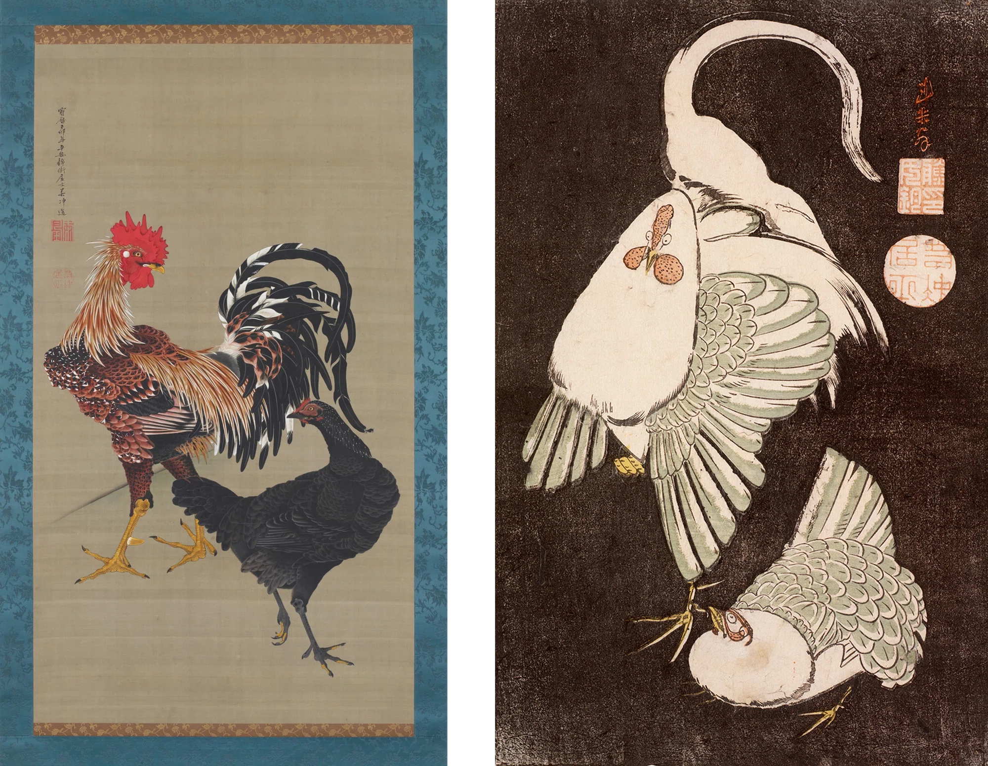 花鳥版画展」出品作⑧ 伊藤若冲《雌雄鶏図》明和期(1764-1772年頃 花鳥版画展」出品作⑧ 伊藤若冲《雌雄鶏図》明和期(1764-1772年頃