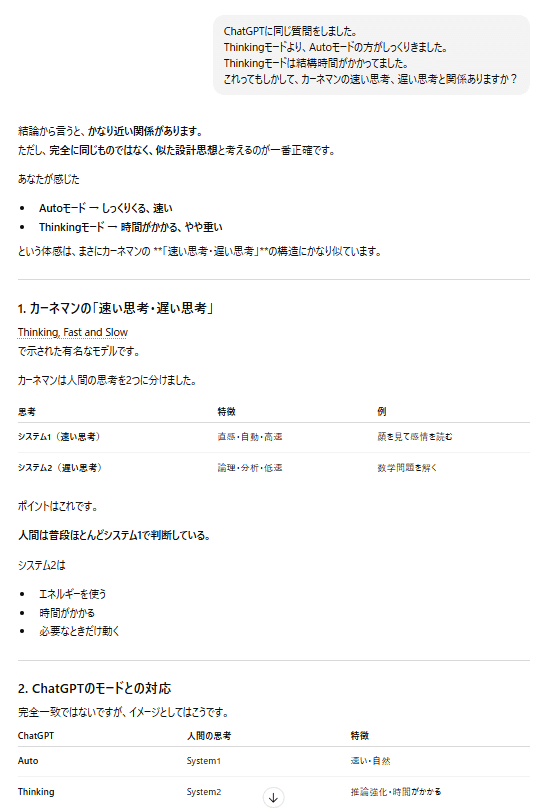 やってみた】ChatGPTの回答2パターン検証｜Auto vs Thinking｜山p