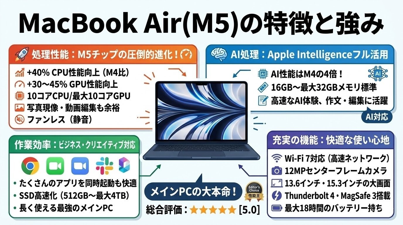 MacBook NeoとAir(M5)の違いを比較！スペックや後悔しない選び方を徹底