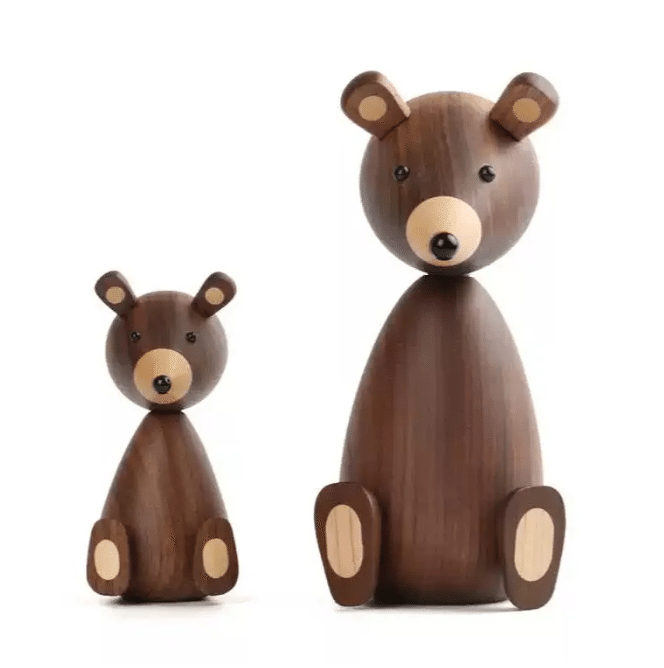 木彫り熊置物🐻 くまの家族 木製オブジェ 親子セット｜木彫り置物で