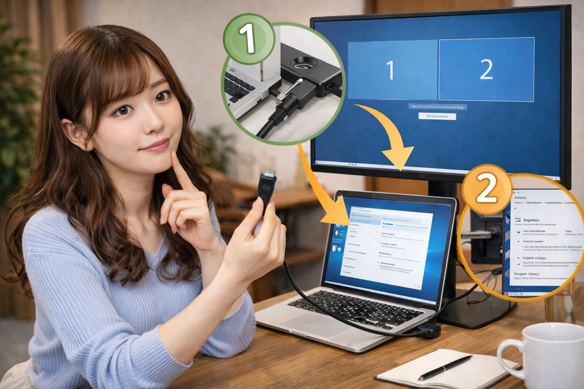 ノートパソコン外付けモニターの接続方法：つなぎ方と設定をまとめて解説