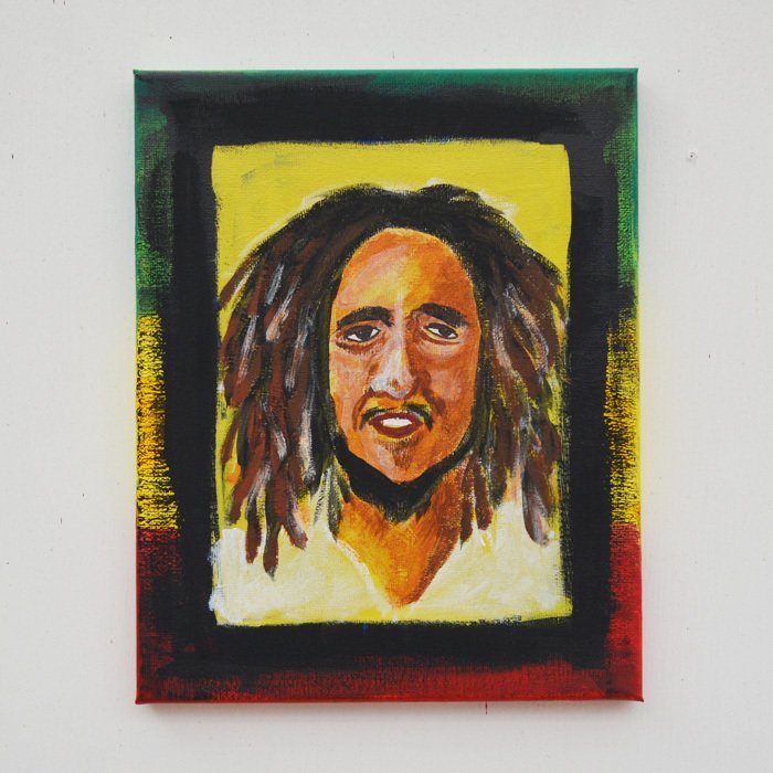 アクリル画 ボブマーリーさん似の人 絵 アート レゲエ ラスタカラー｜教蛾