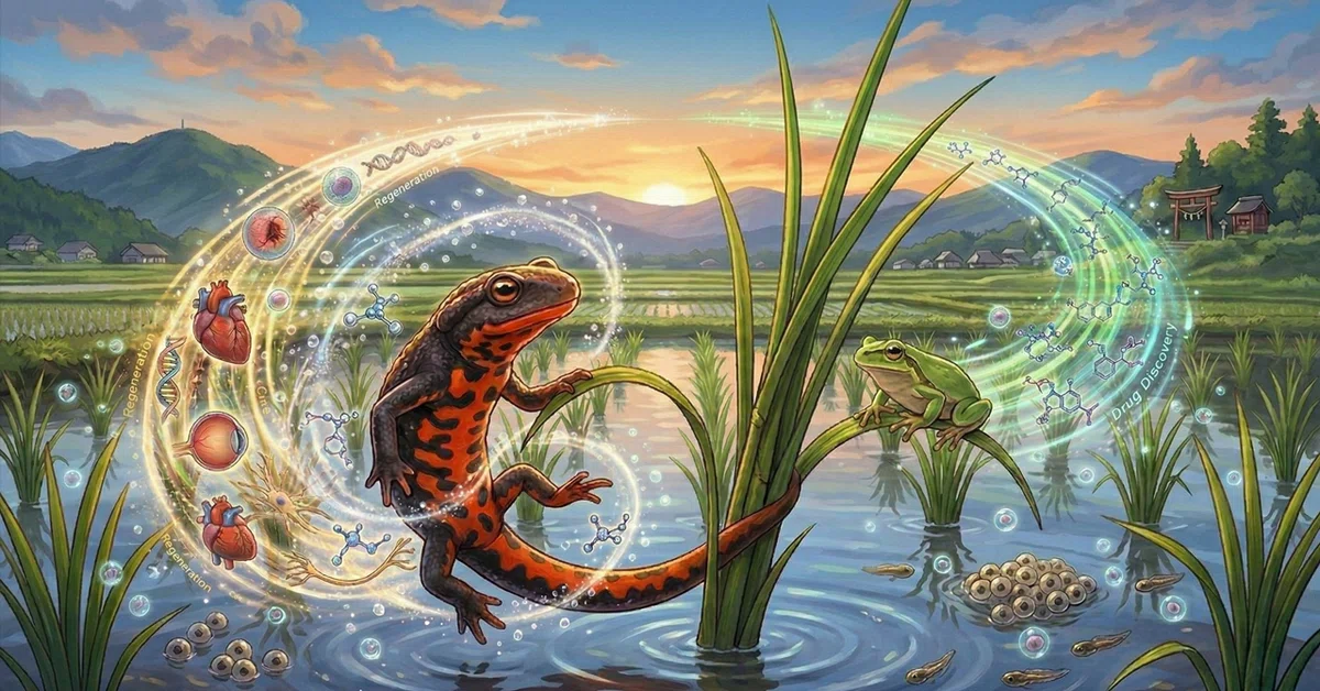 Japanese newt and Japanese tree frog